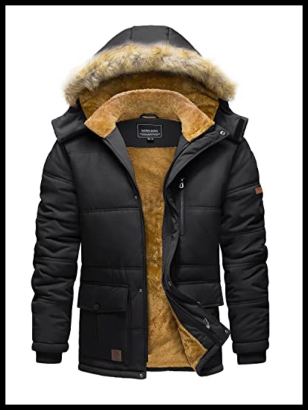 Men's Winter Fleece-Lined Parka Windproof Water Repellent Hooded Coat